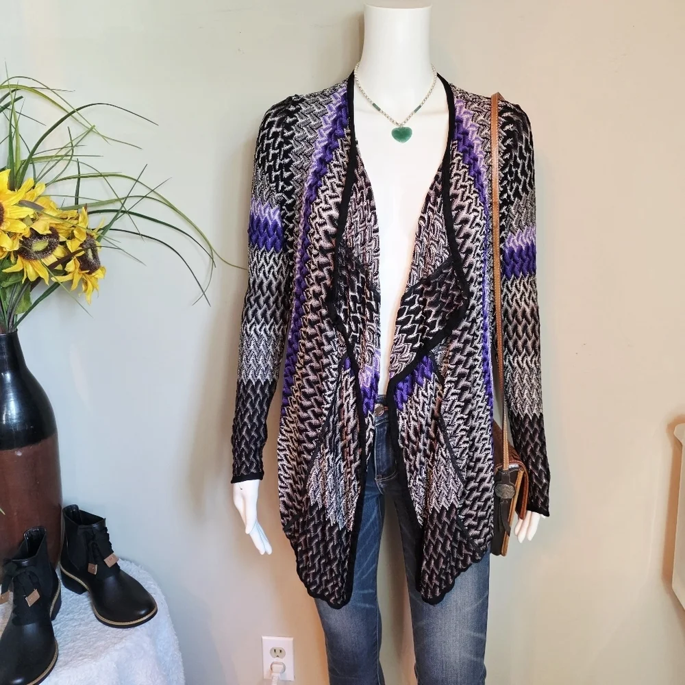 Chicos Women's Multicolor Open Front Cardigan Sweater - Picture 2 of 6